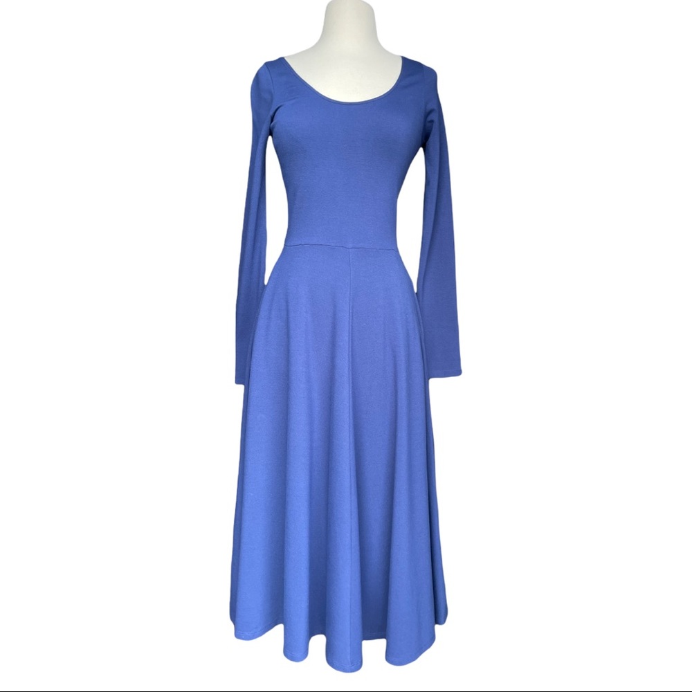 Leith navy blue dress ballerina style midi with pockets and stretch size S